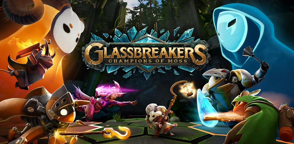Apple Arcadeの空間ゲーム『Glassbreakers: Champions of Moss』のロゴとキャラクター