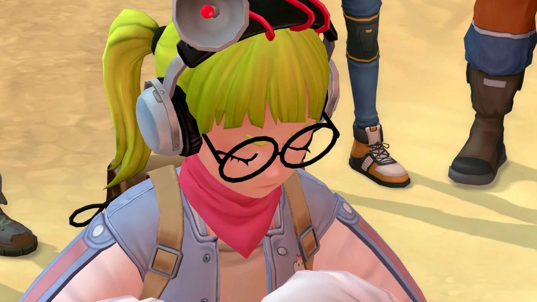 メガネをかけたキャラクターが何かを見つめるゲーム画面