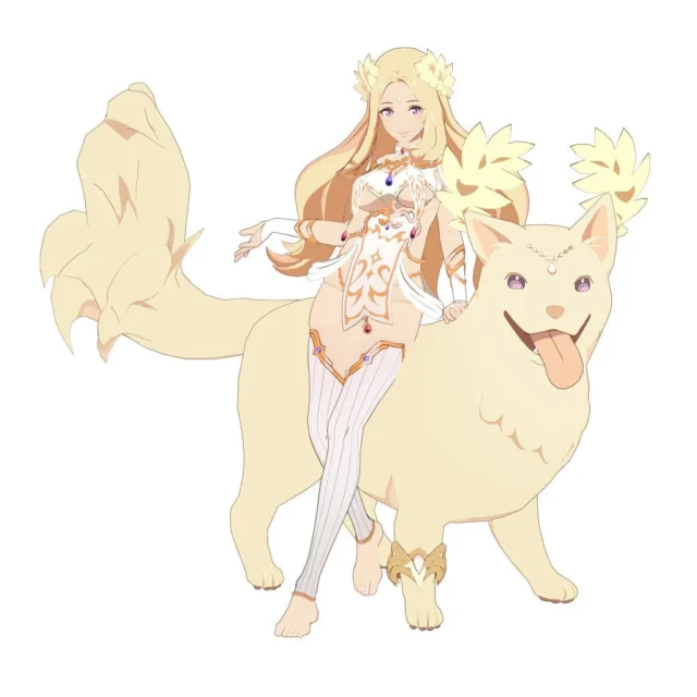 限定衣装の女神とイヌエルのキャラクターイラスト