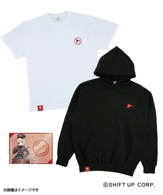 ギロチンデザインのTシャツとフーディ、クリアカードのセット