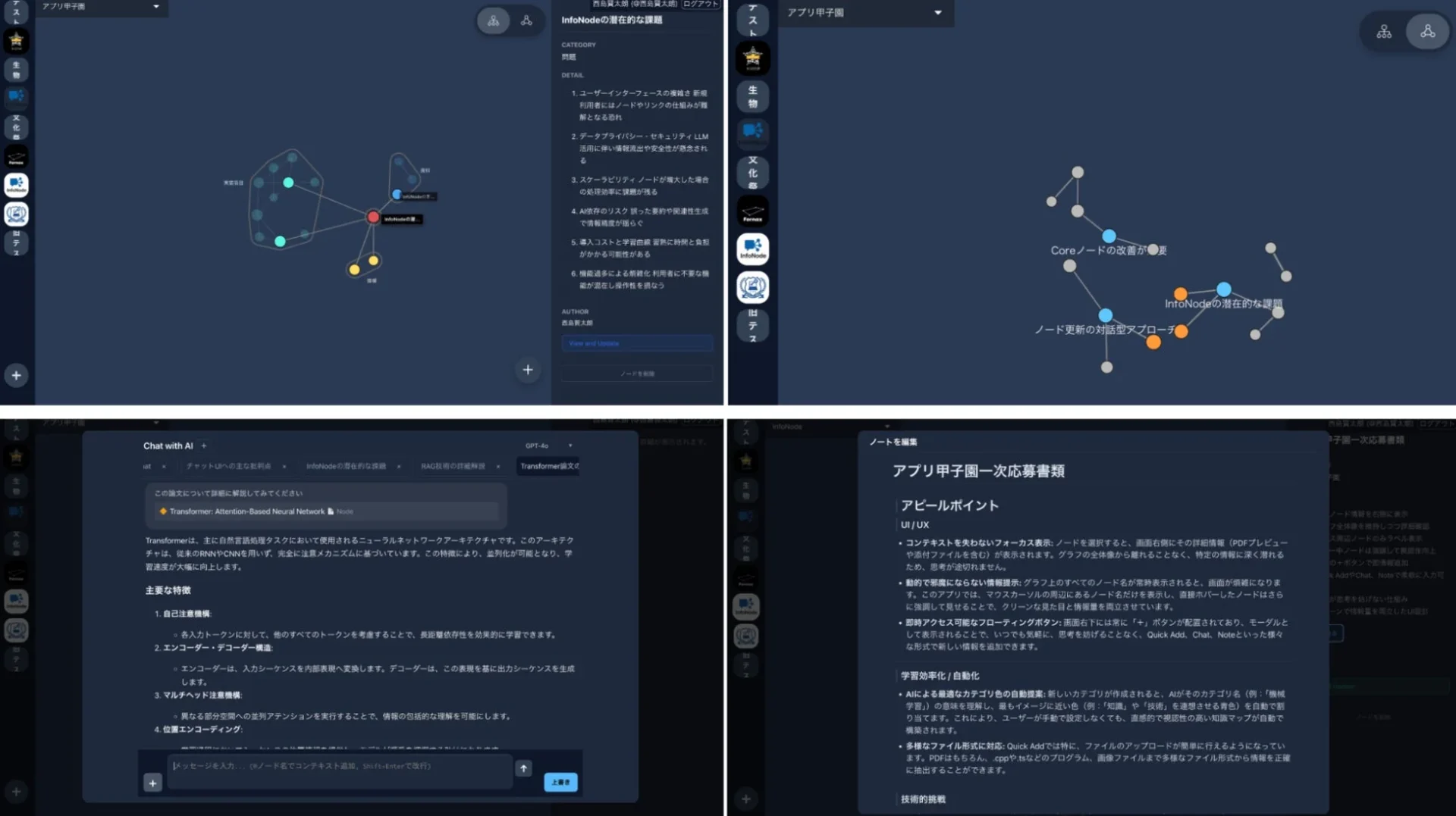 知識発見・共有ツール『InfoNode』のグラフと対話画面