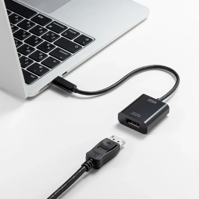 USB Type-CポートとDisplayPortケーブルの接続例