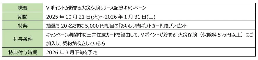 Vポイントが貯まる 火災保険キャンペーンの詳細情報