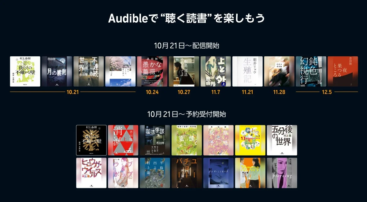 Audibleで聴ける配信開始・予約受付開始のオーディオブックタイトル一覧