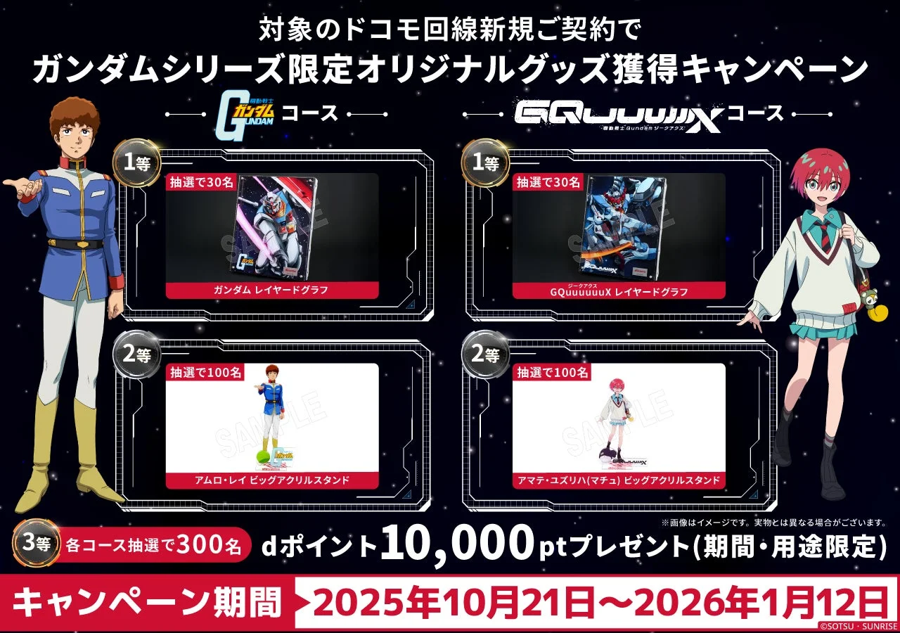 ドコモ、『機動戦士ガンダム』『機動戦士Gundam GQuuuuuuX』限定グッズが当たるキャンペーン開催！　10月21日から
