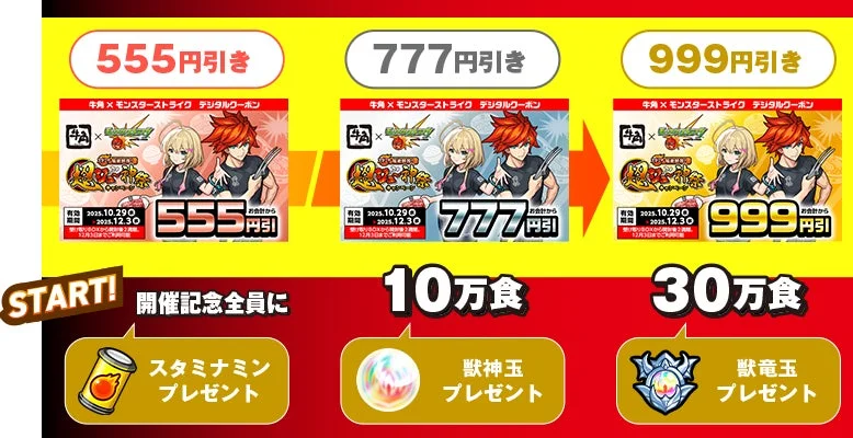 牛角×モンストコラボチャレンジの達成報酬一覧