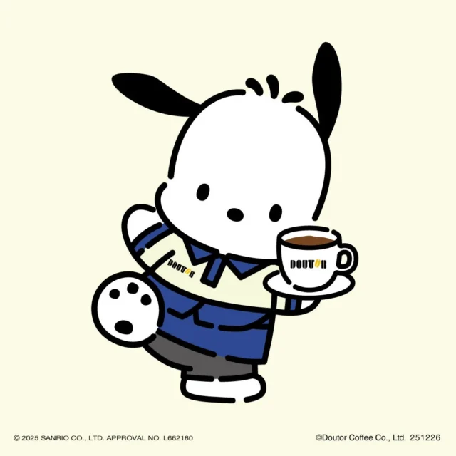 ドトールコーヒーショップのユニフォームを着たポチャッコのイラスト