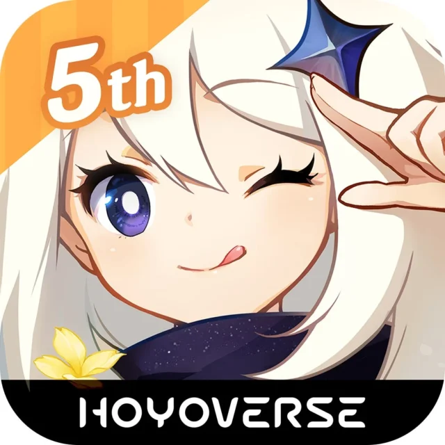 原神 5周年記念ロゴとパイモンのアイコン