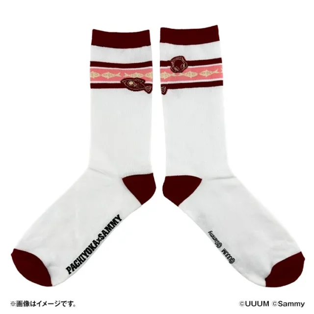 白と赤のオリジナルコラボスケーターソックスの表裏デザイン