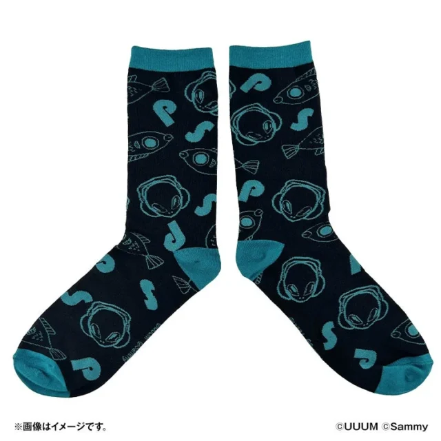 黒と青のオリジナルコラボスケーターソックスの表裏デザイン