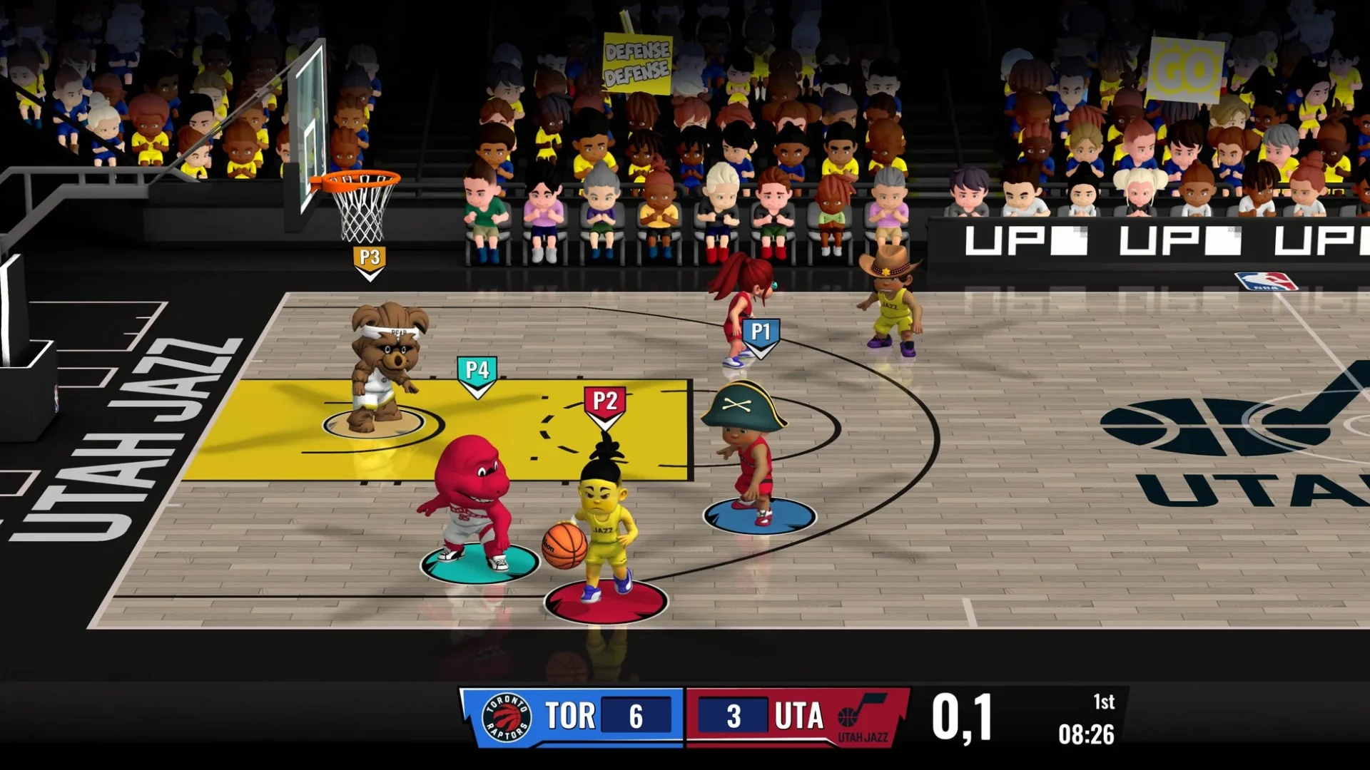 『NBA Bounce』ゲーム画面、複数マスコットによる協力プレイ
