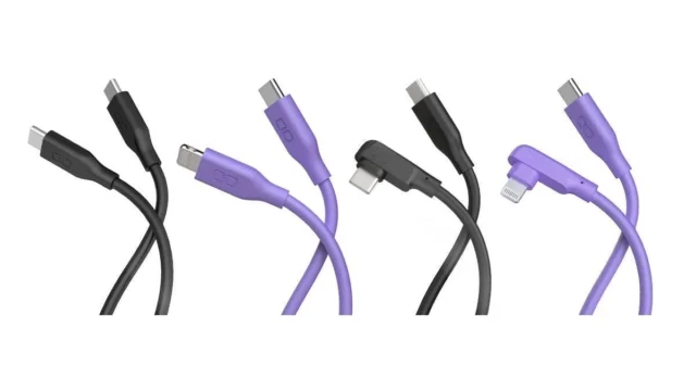 CIOシリコンケーブルのストレートとL字タイプ、USB-CとLightning端子