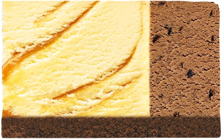 ダークチョコピッツ入りチョコレートとチョップドチョコレートの断面図