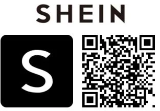 SHEINのロゴ、アプリSアイコン、アプリダウンロード用QRコード