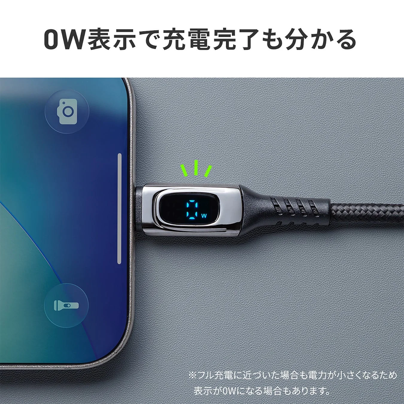 0W表示で充電完了が分かる電力表示コネクタ
