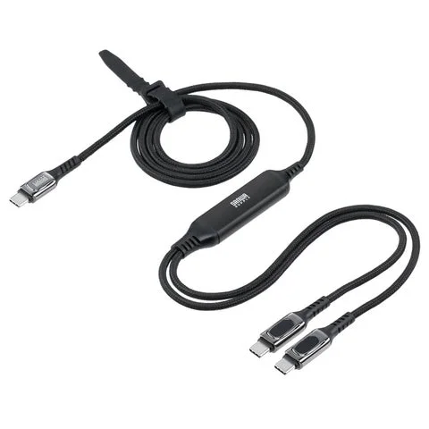 巻いた状態の2in1 Type-Cケーブルと二股部分