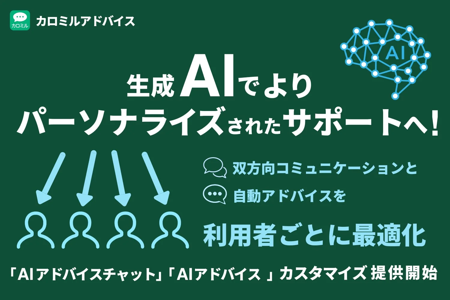 健康管理アプリ「カロミル」のAI機能が進化！　企業ごとにカスタマイズできる「AIアドバイス」と「AIアドバイスチャット」提供開始