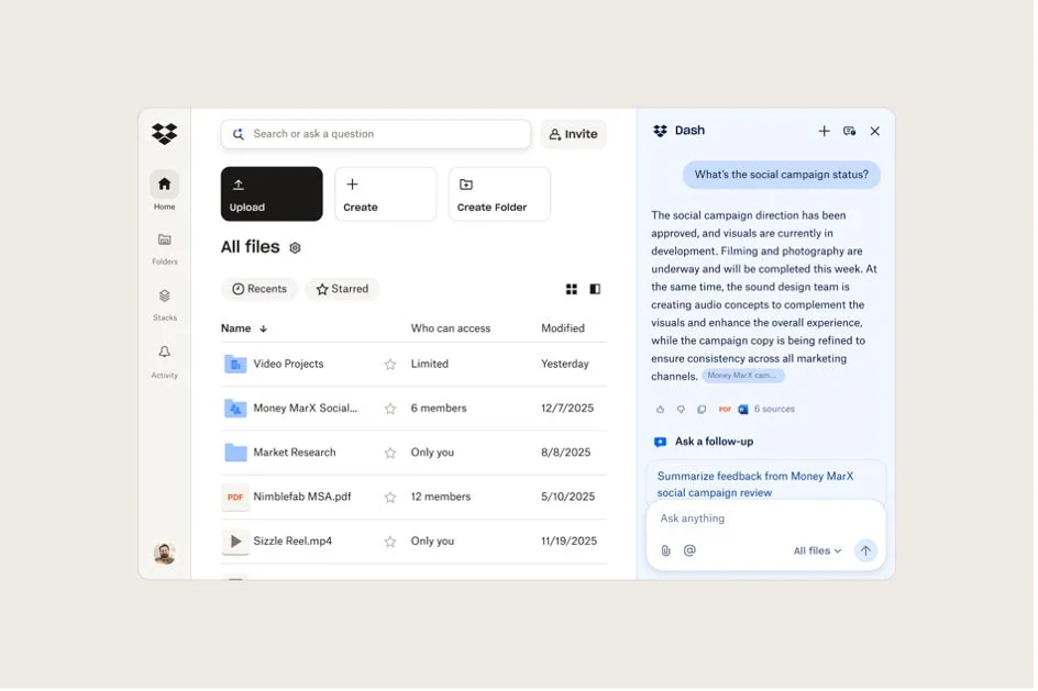 Dropbox Dashが文脈理解AI機能を搭載！　Dropbox内での利用も開始