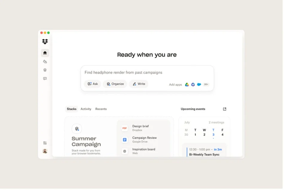アプリ版Dropbox Dashのホーム画面と検索・AI機能