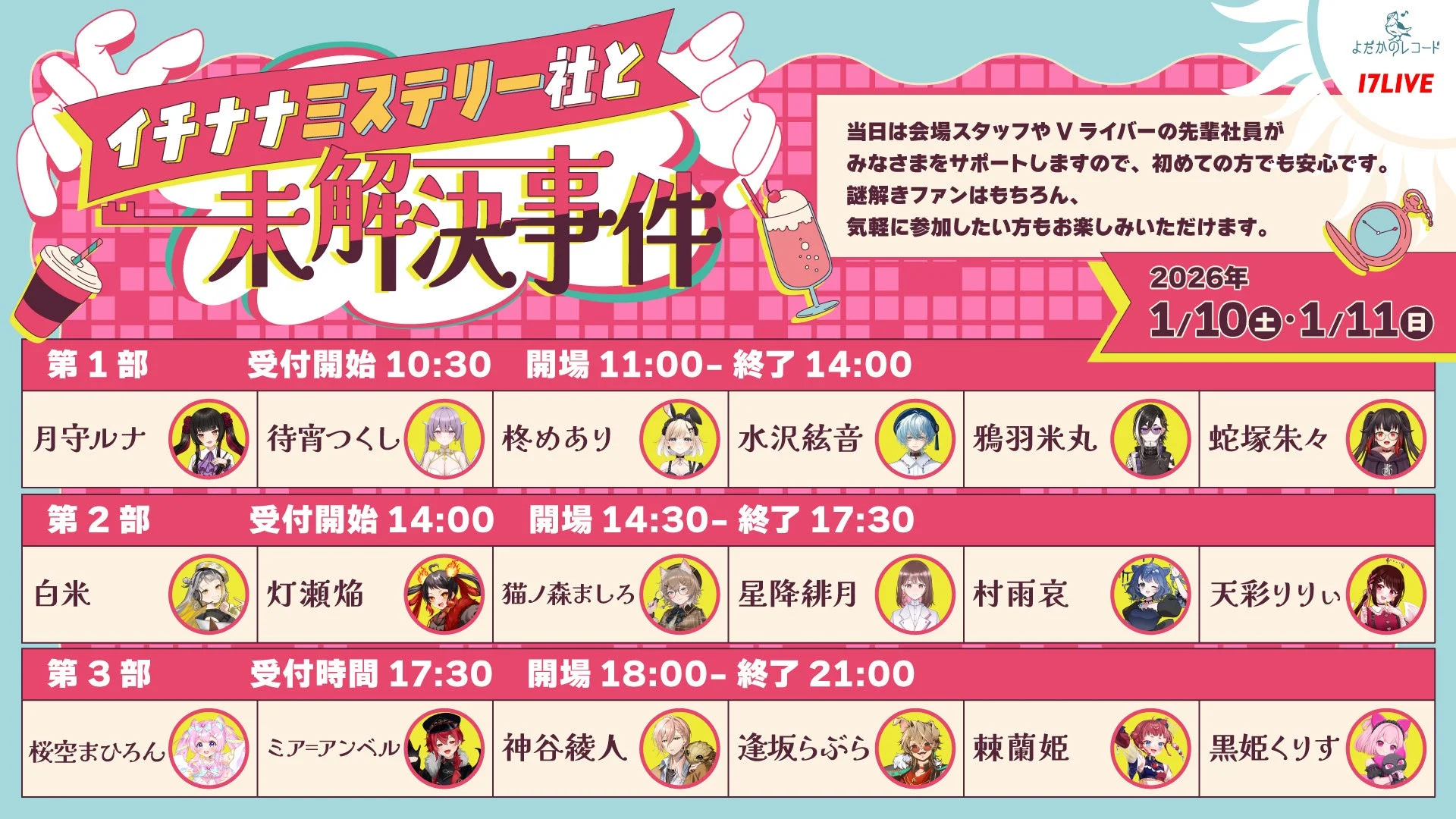 謎解きコラボVカフェの開催スケジュールと出演Vライバー一覧