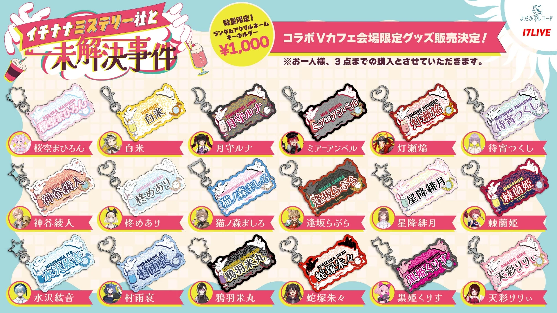 会場限定グッズ『ランダムアクリルネームキーホルダー』全18種