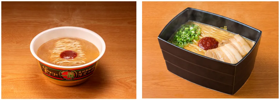 「一蘭とんこつ釜だれ」カップ麺と天神西通り店限定「釜だれとんこつラーメン」
