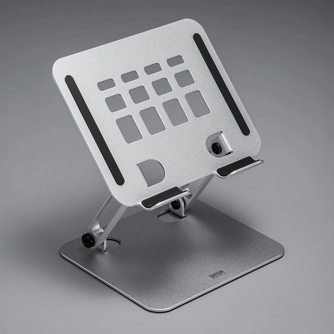 スタイリッシュなアルミ製タブレットスタンドの製品写真