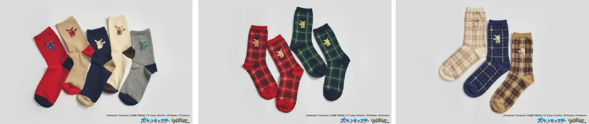 HOLIDAYシリーズ、ホリデーシーズンを彩るチェック柄とピカチュウデザインの靴下