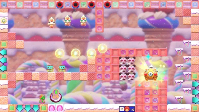 泡アクションで敵を倒しお宝を集めるゲームプレイ画面