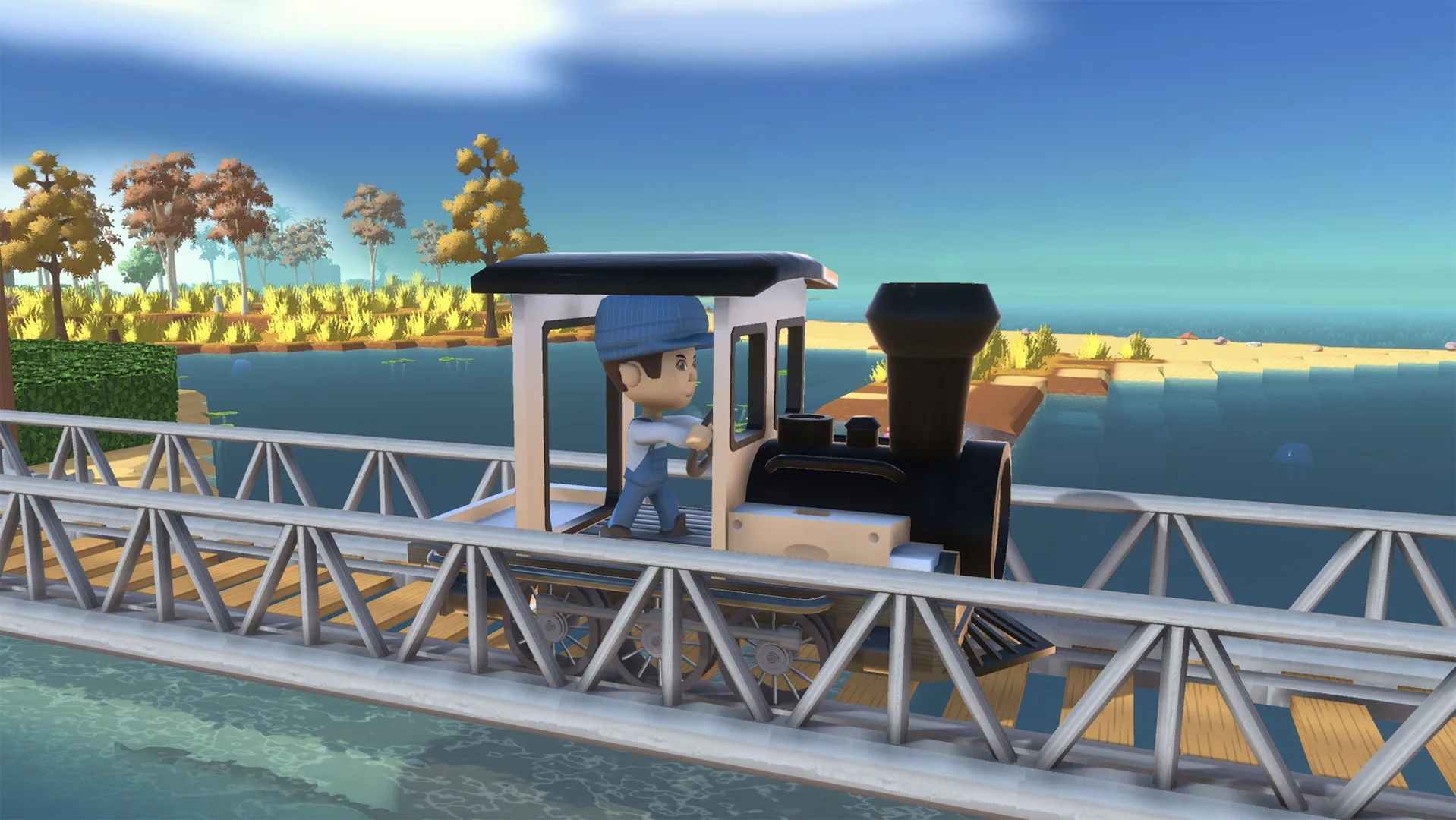 機関車が線路を走るゲーム画面