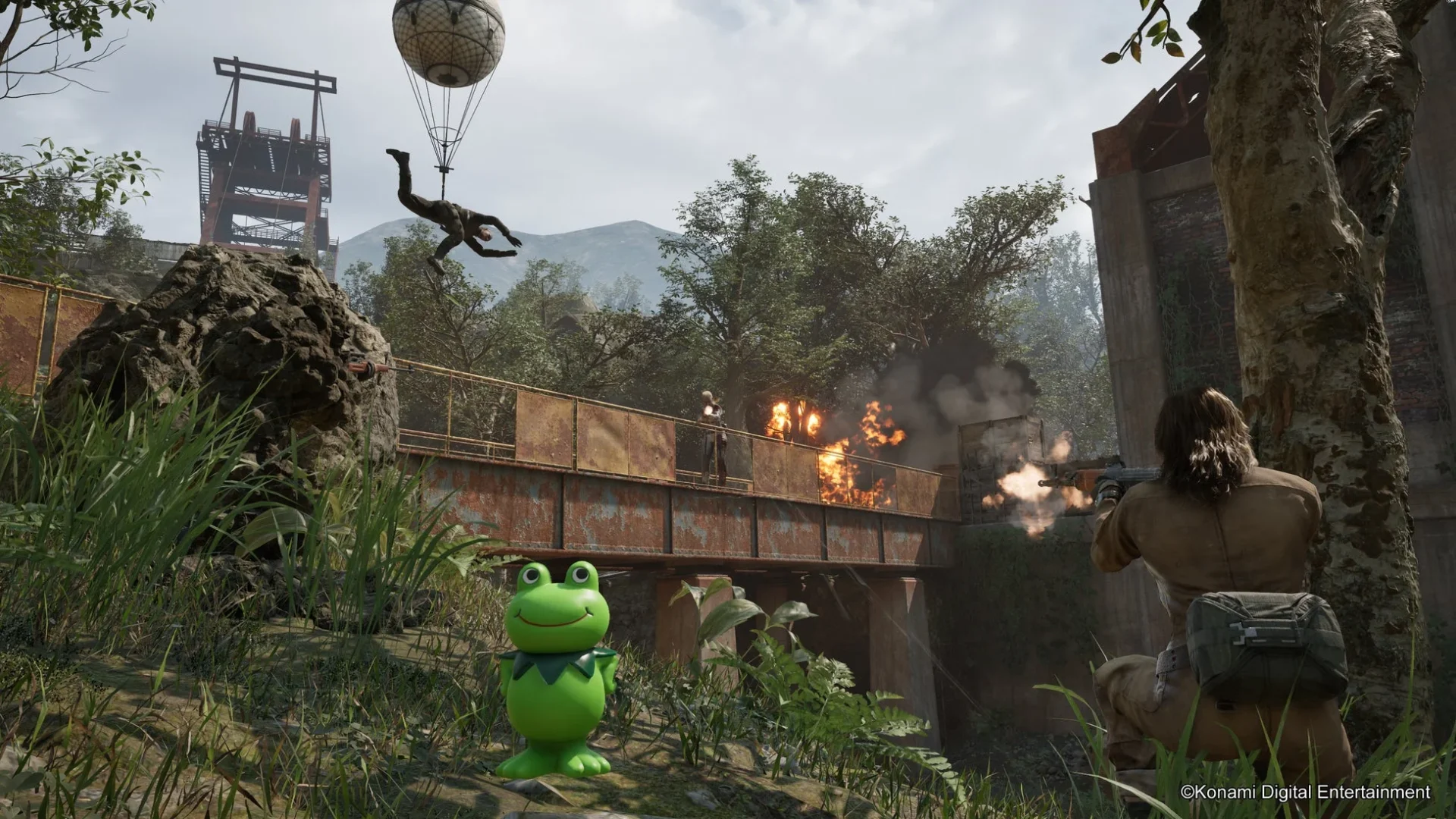 「FOX HUNT」のゲームプレイ画面、ジャングルでケロタンを確保する兵士