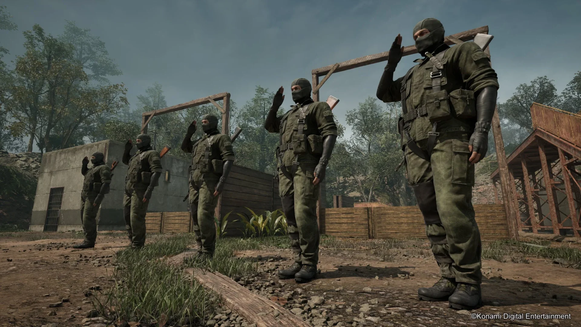 「FOX HUNT」のゲームプレイ画面、訓練ミッションに参加する兵士の整列