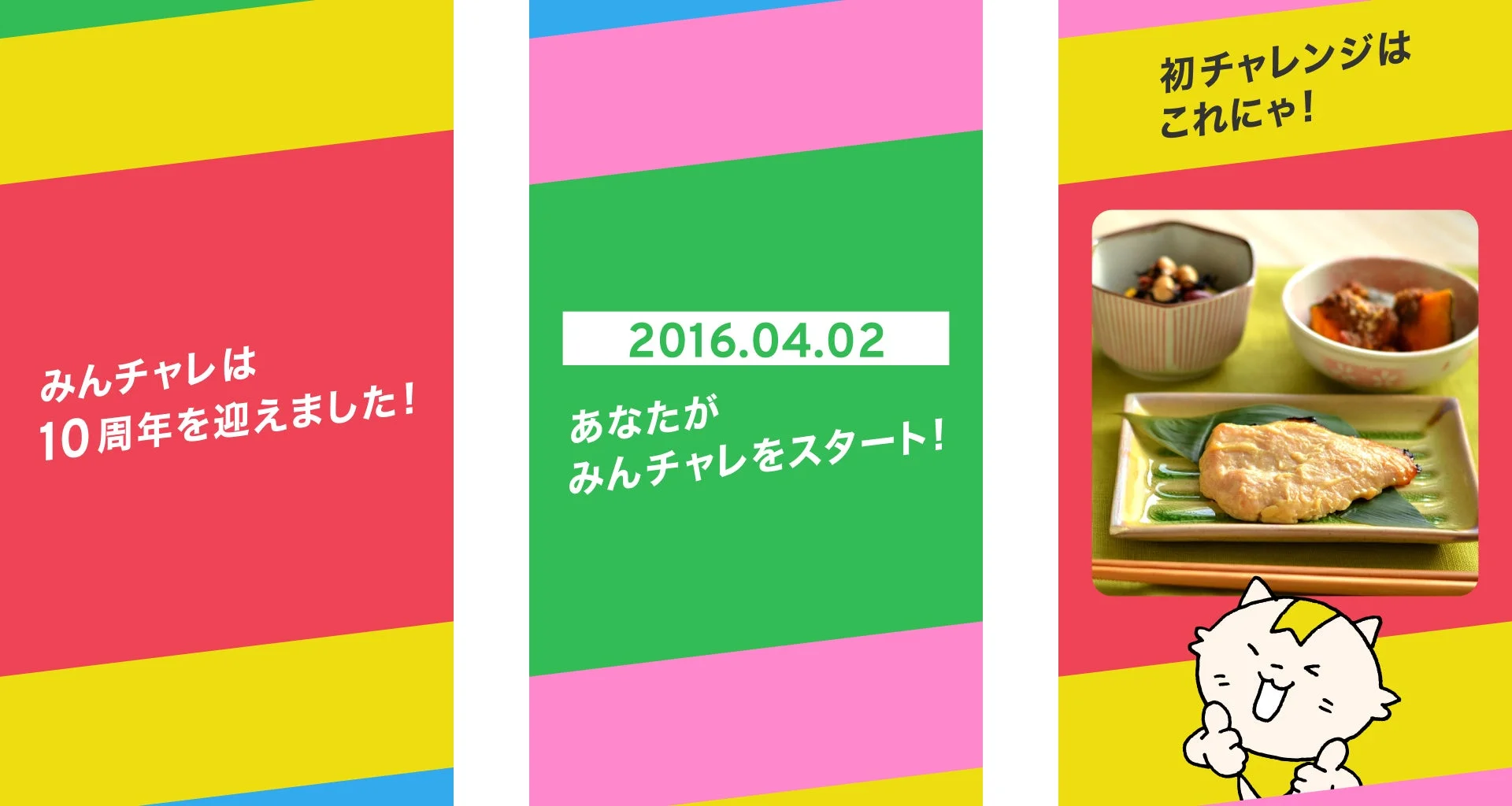 みんチャレ振り返り動画機能の画面例(開始日と初チャレンジ)