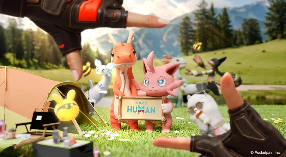 Once Humanとパルワールドのコラボテーマ島でキャンプするパルたち