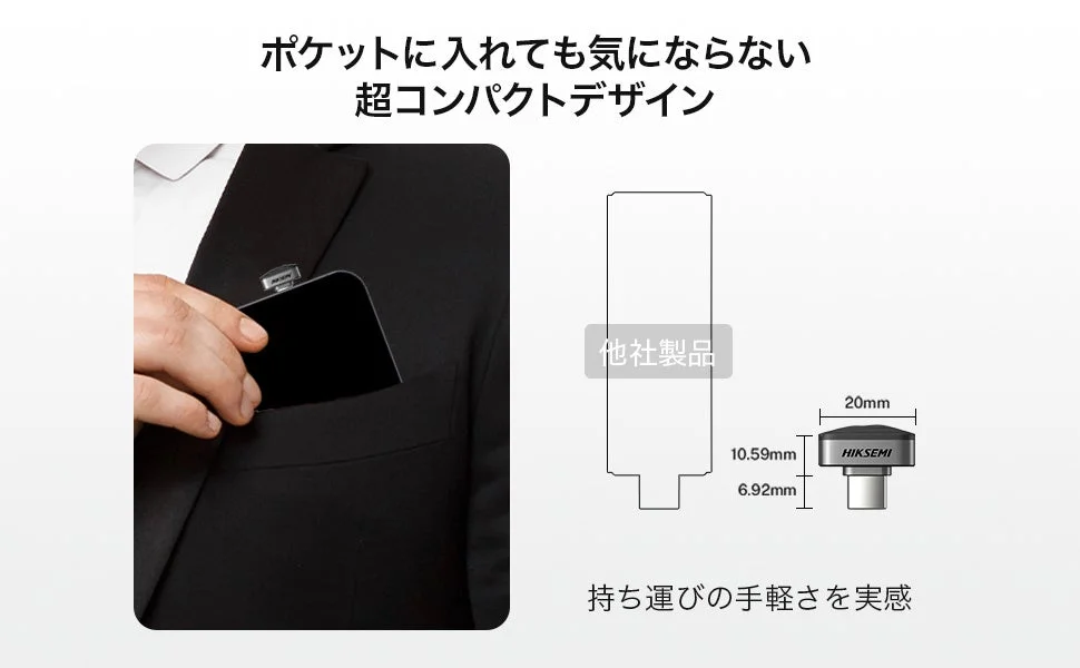 HIKSEMI SYNC C PRO MINI PSSDのポケットに収まるコンパクトなサイズと他社製品との比較図