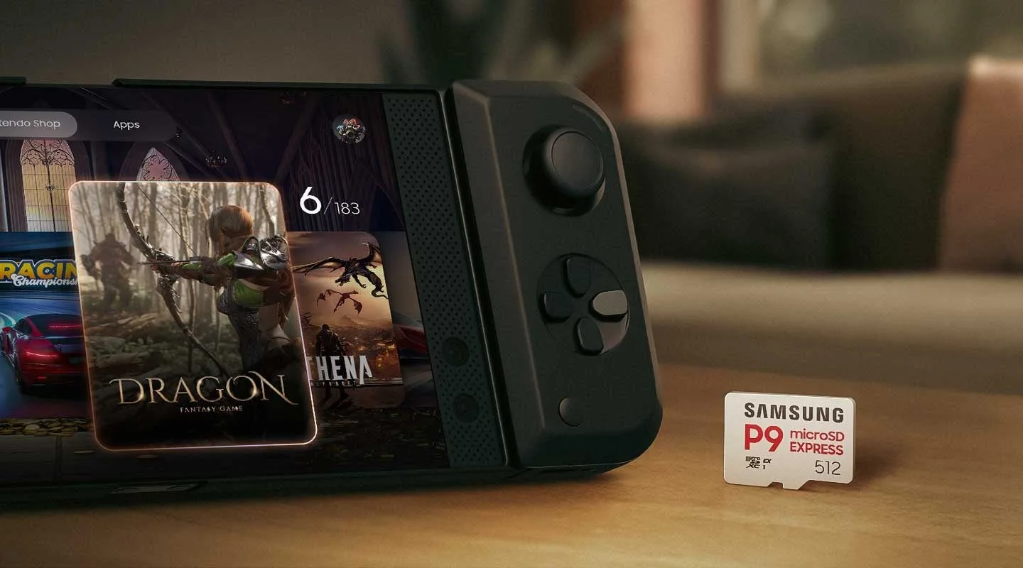 Nintendo Switch 2とSamsung P9 Express microSDカードの使用イメージ