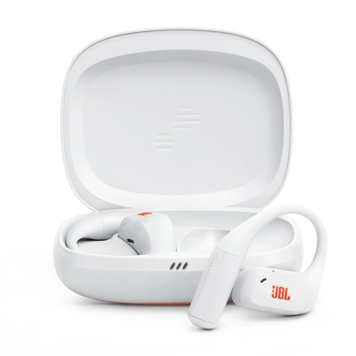 JBL Endurance Zone ホワイトのイヤホンと充電ケース