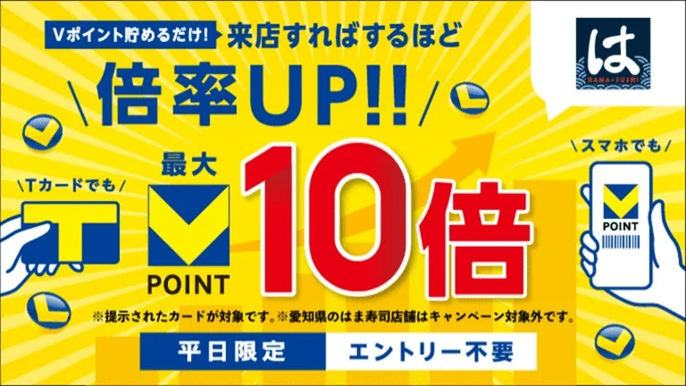 はま寿司のVポイント最大10倍キャンペーン告知バナー