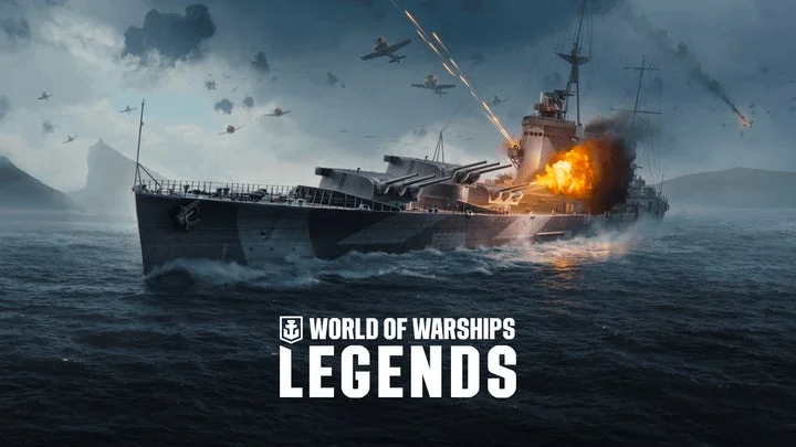 『World of Warships: Legends』の戦闘シーンとロゴ