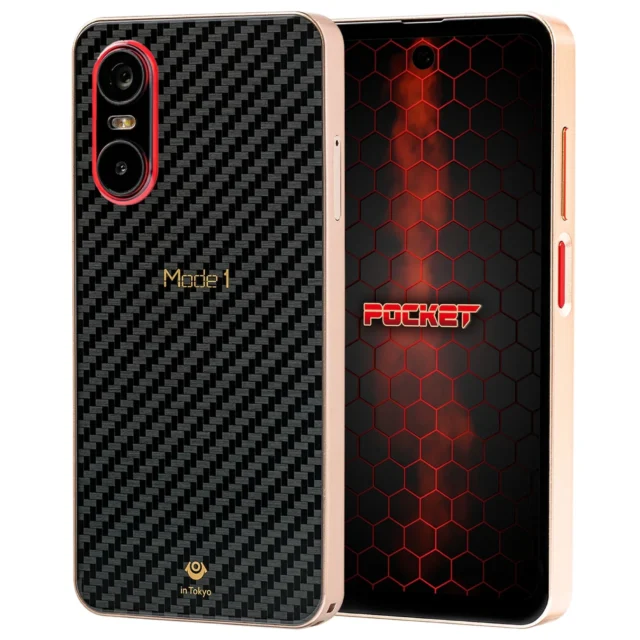 Mode1 PocketのKURO(ブラック)カラー本体。カーボン調の背面デザイン。