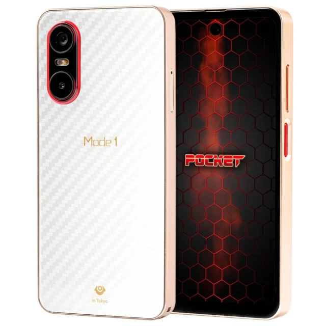 Mode1 PocketのSHIRO(ホワイト)カラー本体。カーボン調の背面デザイン。