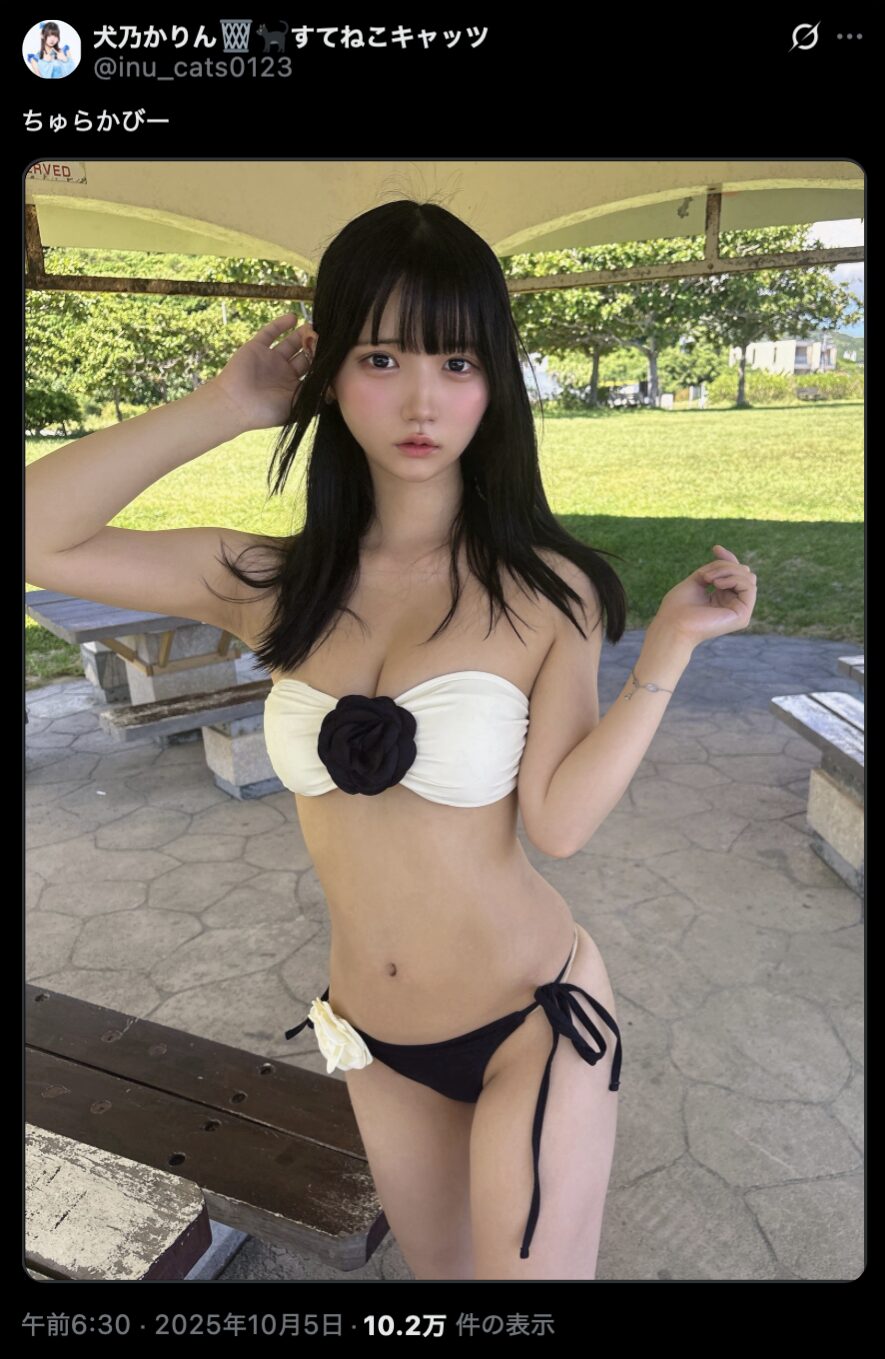 美しすぎるビーチスタイル！　犬乃かりん、黒×白のビキニ姿でリゾート気分を演出