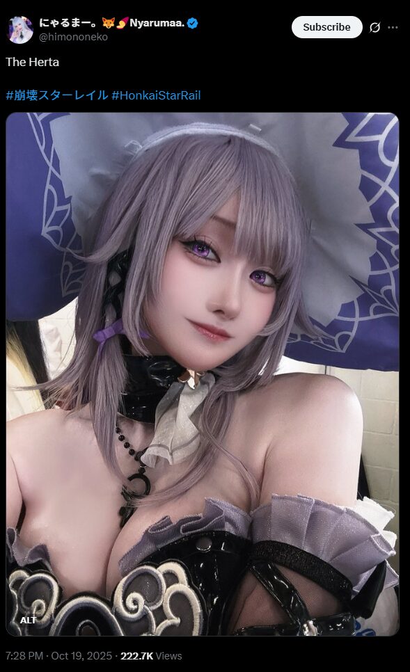 神秘的な天才美少女！　にゃるまー。、『崩壊：スターレイル』マダムヘルタの妖艶コスプレで宇宙ステーションの女王を完璧再現