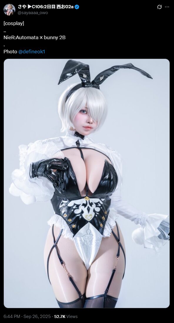 艶やかバニー2B！　さや、『NieR:Automata』2Bの大胆なコスプレを披露