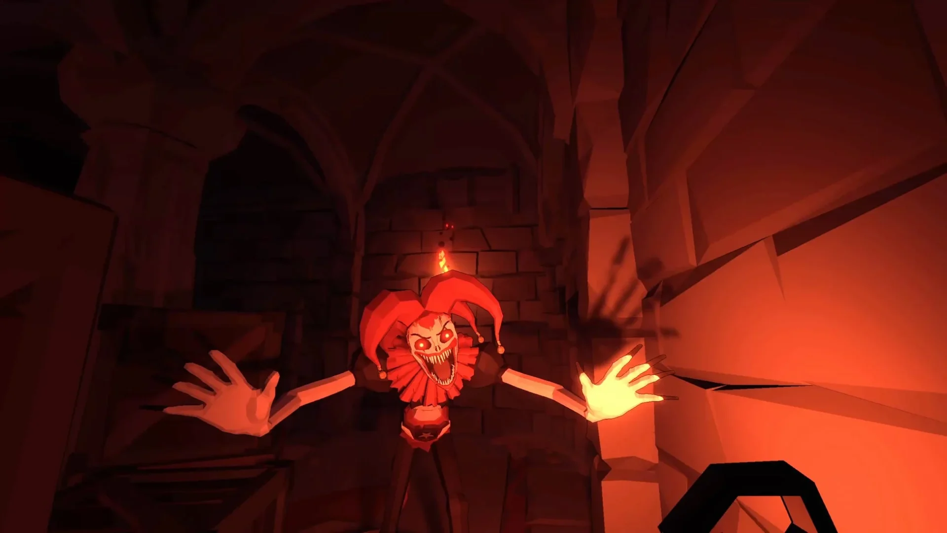 赤く光る目でプレイヤーに迫るジェスターのゲーム画面