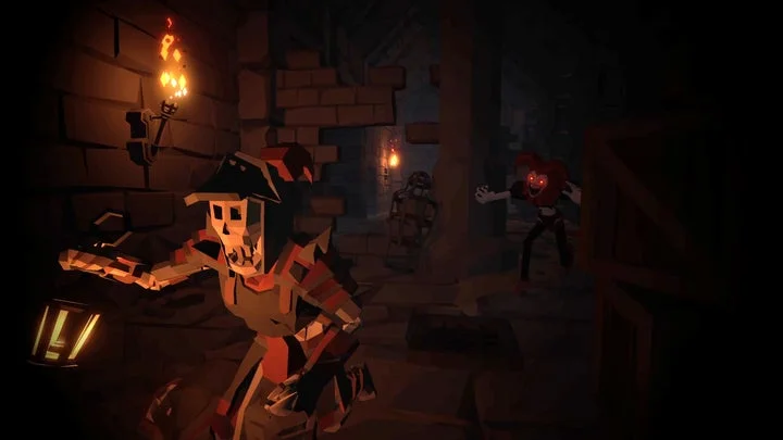 ランタンを持つ騎士と、暗闇から現れるジェスターのゲーム画面