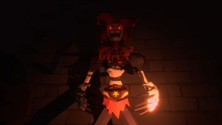 不気味に笑うジェスターの全身像