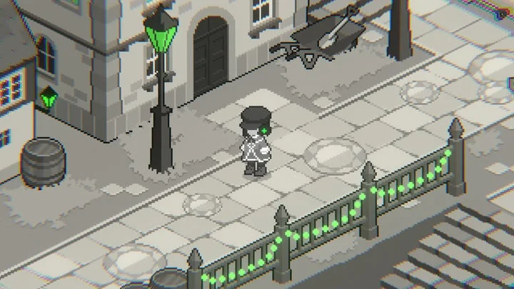 昼の街を歩く主人公ミドリのゲーム画面