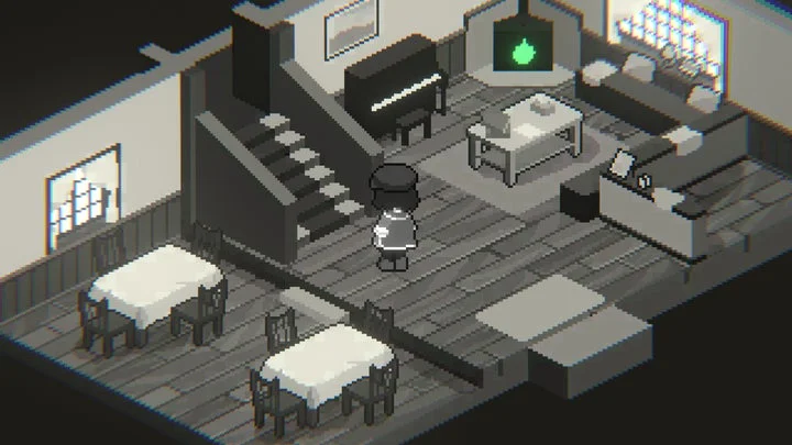 ホテル内の様子を描いたゲーム画面