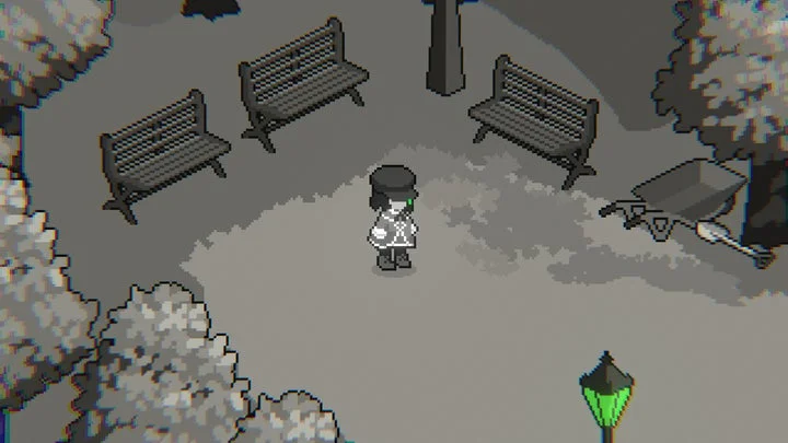 公園のような場所を描いたゲーム画面